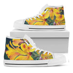 Yellow Alstroemeria Print White High Top Shoes