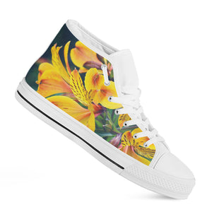 Yellow Alstroemeria Print White High Top Shoes