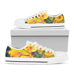 Yellow Alstroemeria Print White Low Top Shoes