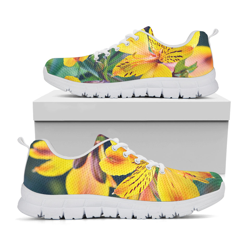 Yellow Alstroemeria Print White Sneakers