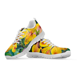 Yellow Alstroemeria Print White Sneakers