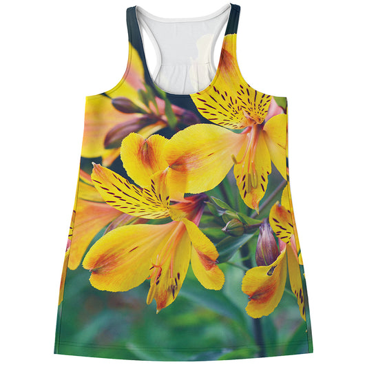 Yellow Alstroemeria Print Women's Racerback Tank Top