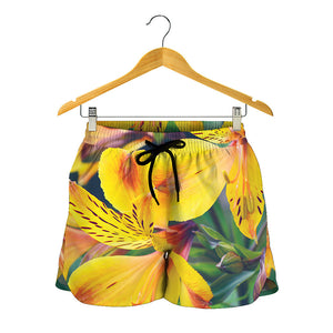 Yellow Alstroemeria Print Women's Shorts