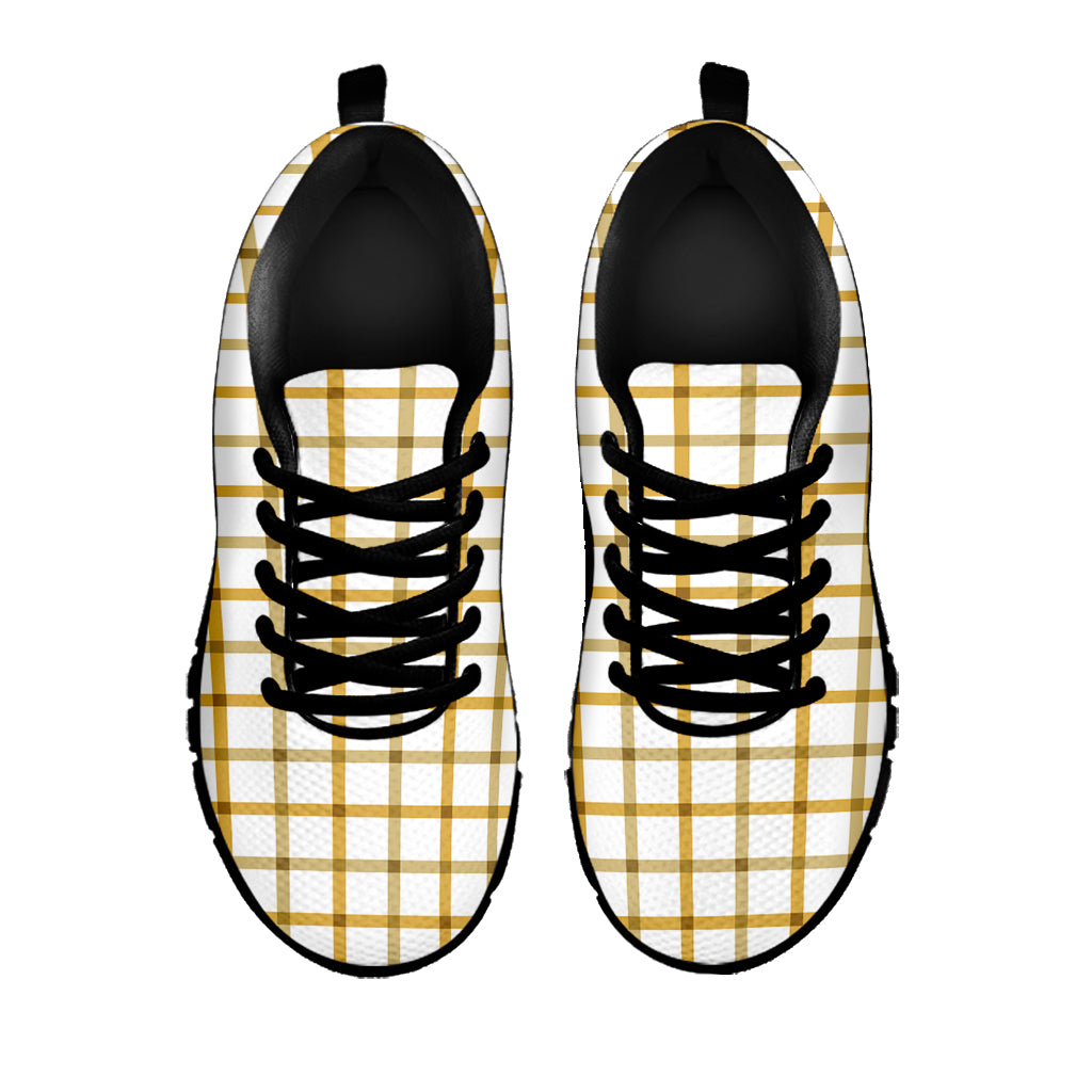 Yellow And Beige Tattersall Print Black Sneakers