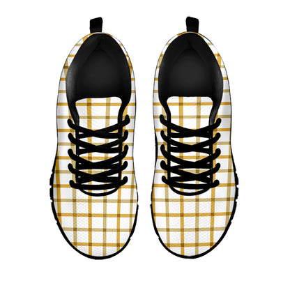 Yellow And Beige Tattersall Print Black Sneakers
