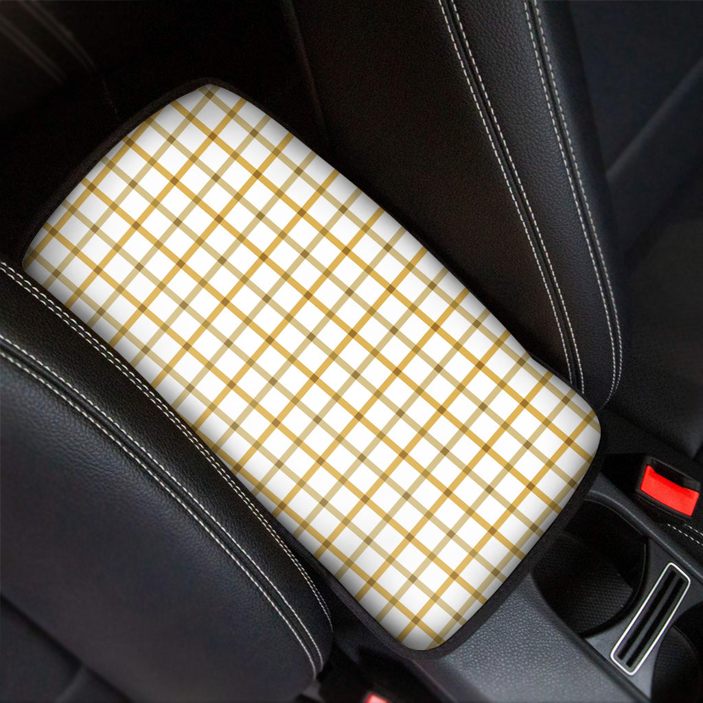Yellow And Beige Tattersall Print Car Center Console Cover
