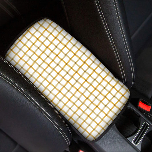 Yellow And Beige Tattersall Print Car Center Console Cover