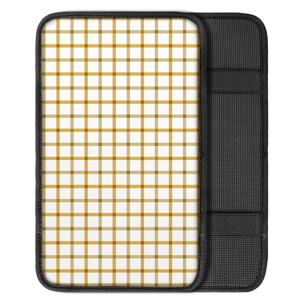 Yellow And Beige Tattersall Print Car Center Console Cover