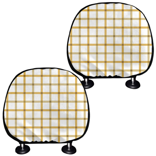 Yellow And Beige Tattersall Print Car Headrest Covers