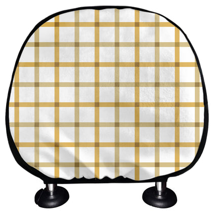 Yellow And Beige Tattersall Print Car Headrest Covers