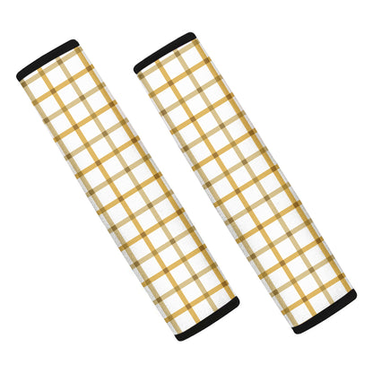 Yellow And Beige Tattersall Print Car Seat Belt Covers