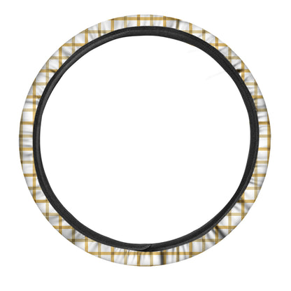 Yellow And Beige Tattersall Print Car Steering Wheel Cover