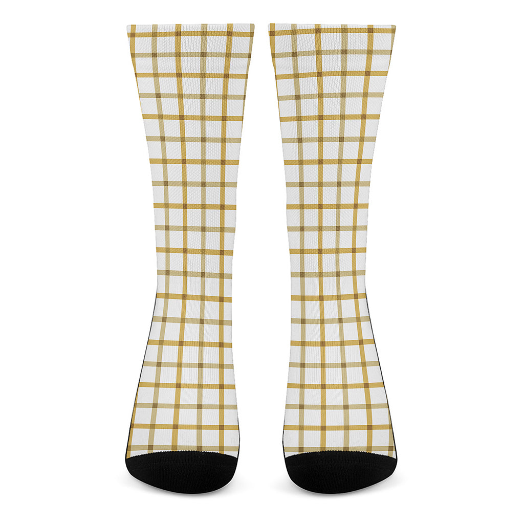Yellow And Beige Tattersall Print Crew Socks