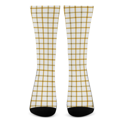 Yellow And Beige Tattersall Print Crew Socks