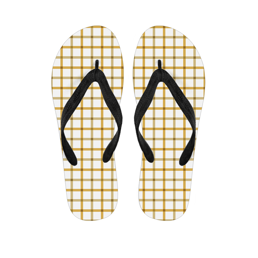 Yellow And Beige Tattersall Print Flip Flops