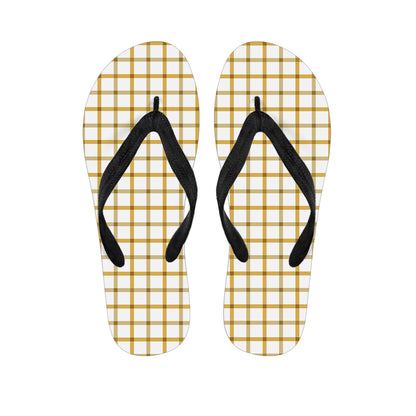 Yellow And Beige Tattersall Print Flip Flops