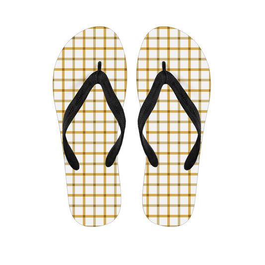 Yellow And Beige Tattersall Print Flip Flops