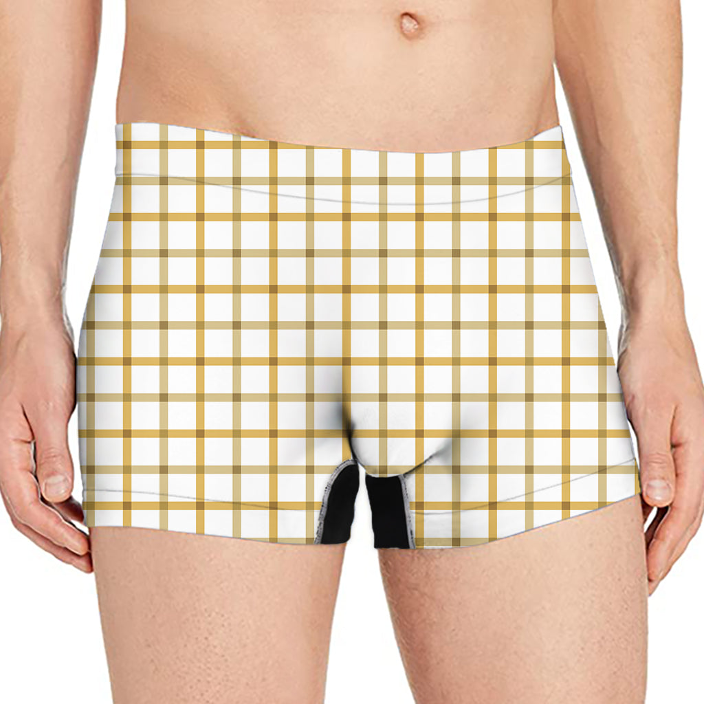 Yellow And Beige Tattersall Print Men's Boxer Briefs