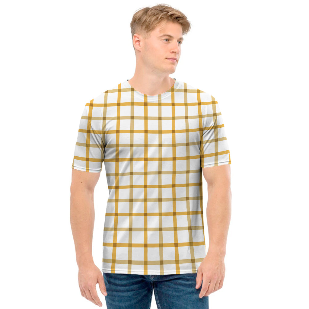 Yellow And Beige Tattersall Print Men's T-Shirt