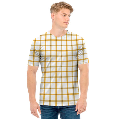 Yellow And Beige Tattersall Print Men's T-Shirt