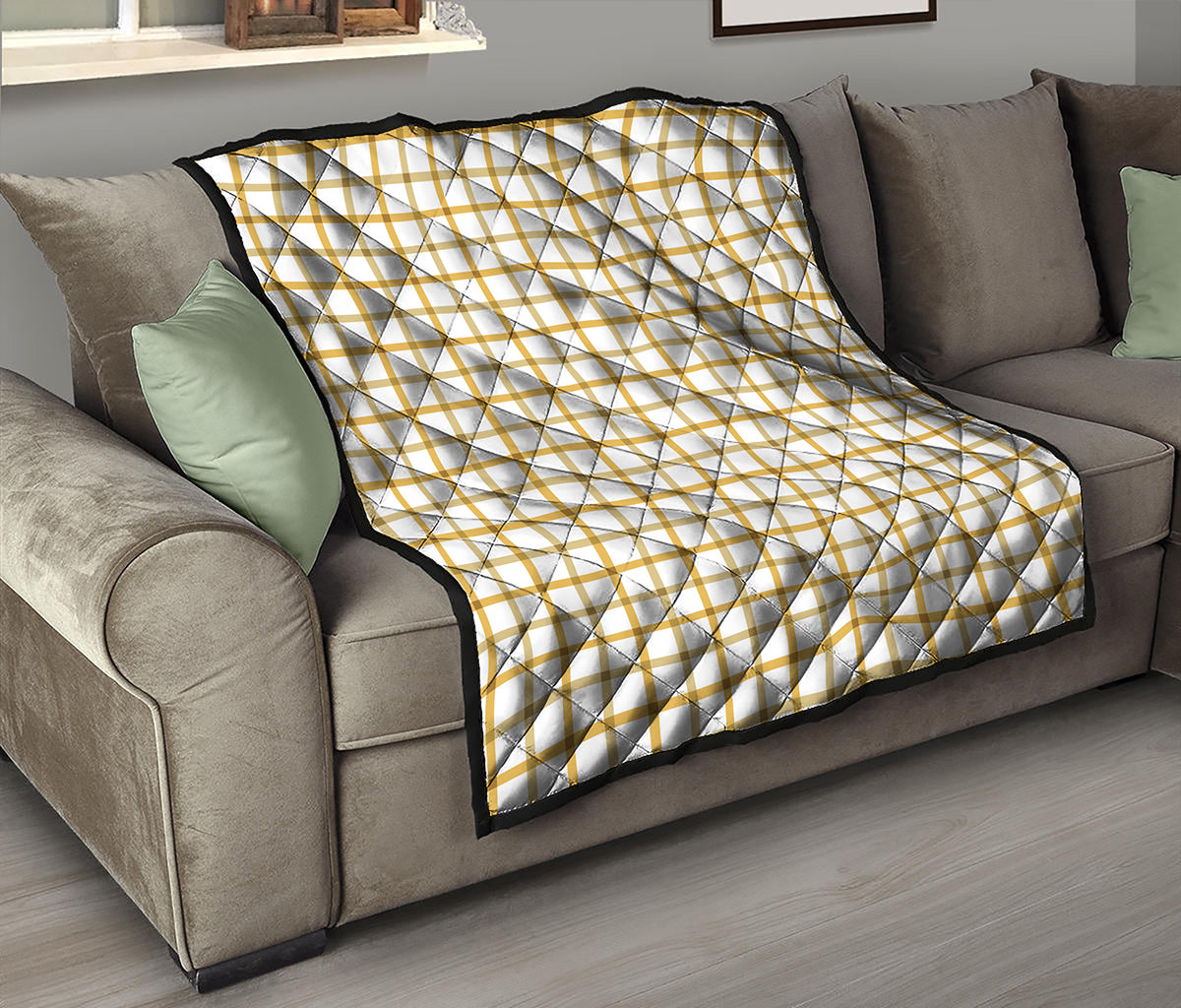 Yellow And Beige Tattersall Print Quilt