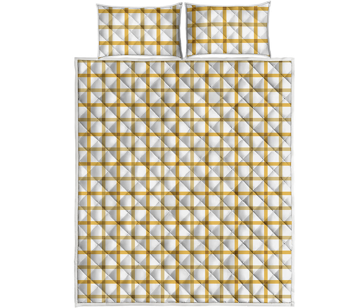 Yellow And Beige Tattersall Print Quilt Bed Set