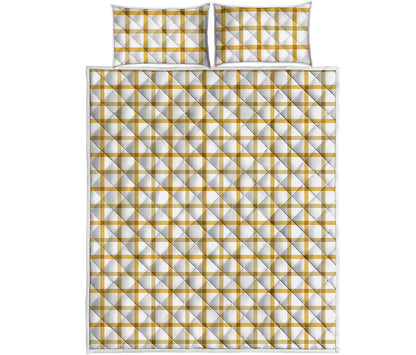 Yellow And Beige Tattersall Print Quilt Bed Set