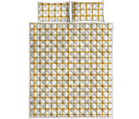 Yellow And Beige Tattersall Print Quilt Bed Set