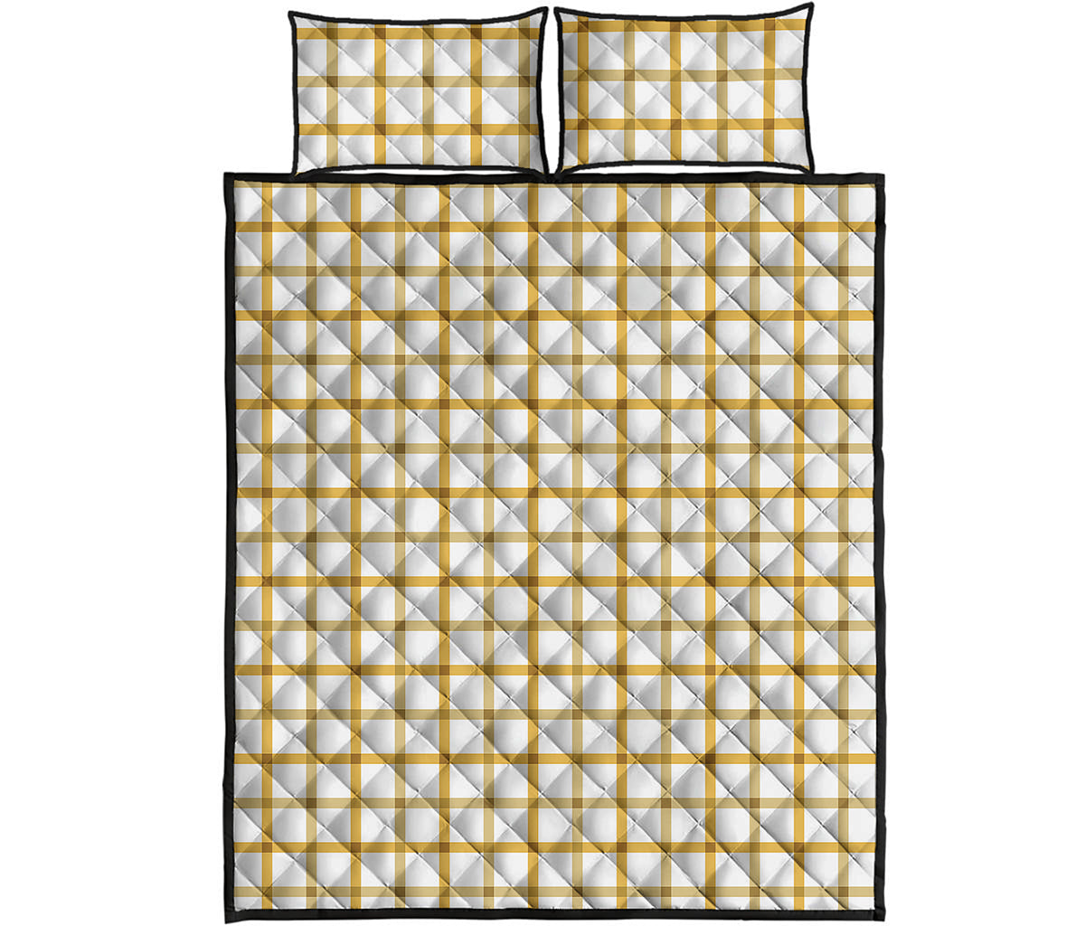 Yellow And Beige Tattersall Print Quilt Bed Set