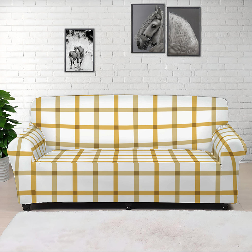 Yellow And Beige Tattersall Print Sofa Cover