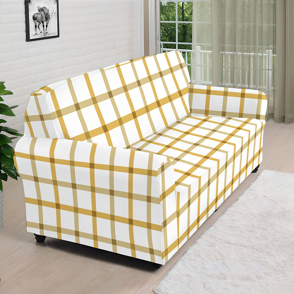 Yellow And Beige Tattersall Print Sofa Cover