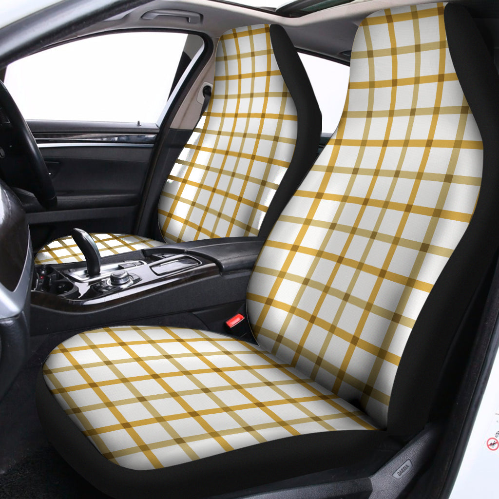 Yellow And Beige Tattersall Print Universal Fit Car Seat Covers