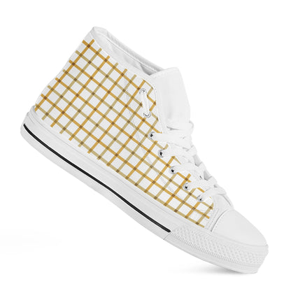 Yellow And Beige Tattersall Print White High Top Shoes