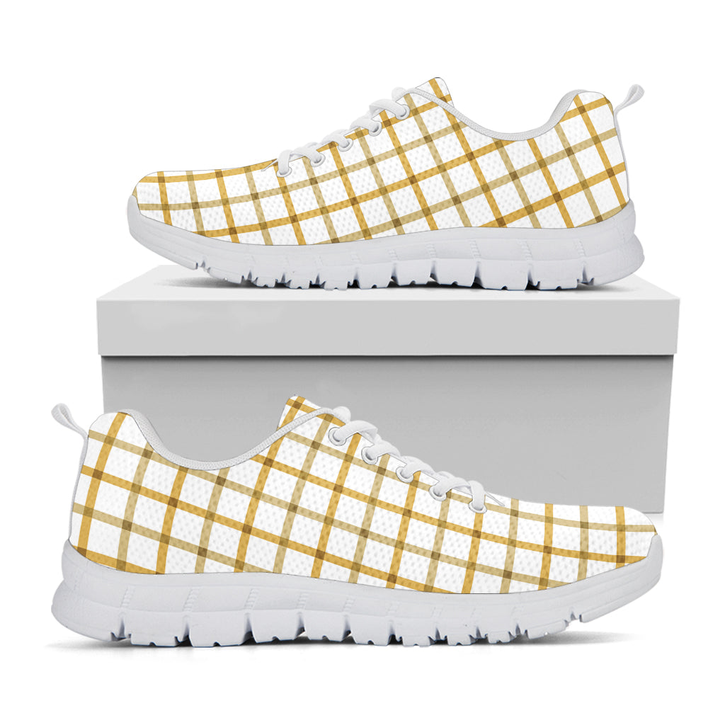 Yellow And Beige Tattersall Print White Sneakers
