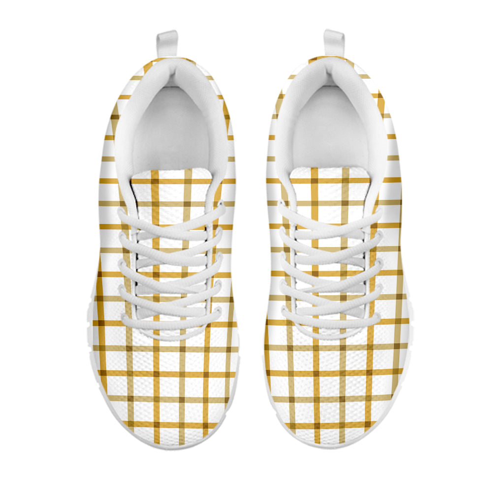 Yellow And Beige Tattersall Print White Sneakers