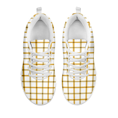 Yellow And Beige Tattersall Print White Sneakers