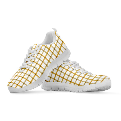 Yellow And Beige Tattersall Print White Sneakers