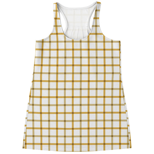 Yellow And Beige Tattersall Print Women's Racerback Tank Top