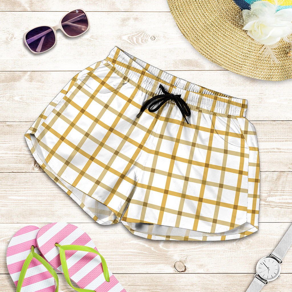 Yellow And Beige Tattersall Print Women's Shorts
