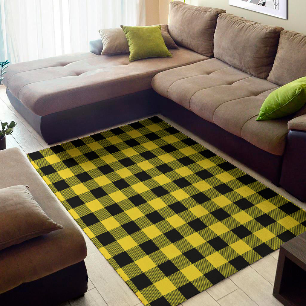 Yellow And Black Buffalo Check Print Area Rug