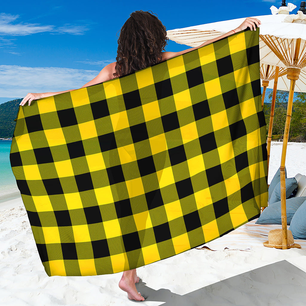 Yellow And Black Buffalo Check Print Beach Sarong Wrap