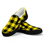 Yellow And Black Buffalo Check Print Black Slip On Shoes