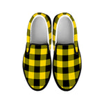 Yellow And Black Buffalo Check Print Black Slip On Shoes