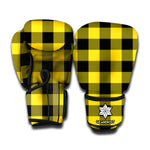 Yellow And Black Buffalo Check Print Boxing Gloves
