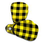 Yellow And Black Buffalo Check Print Boxing Gloves