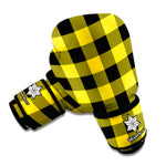 Yellow And Black Buffalo Check Print Boxing Gloves