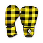 Yellow And Black Buffalo Check Print Boxing Gloves