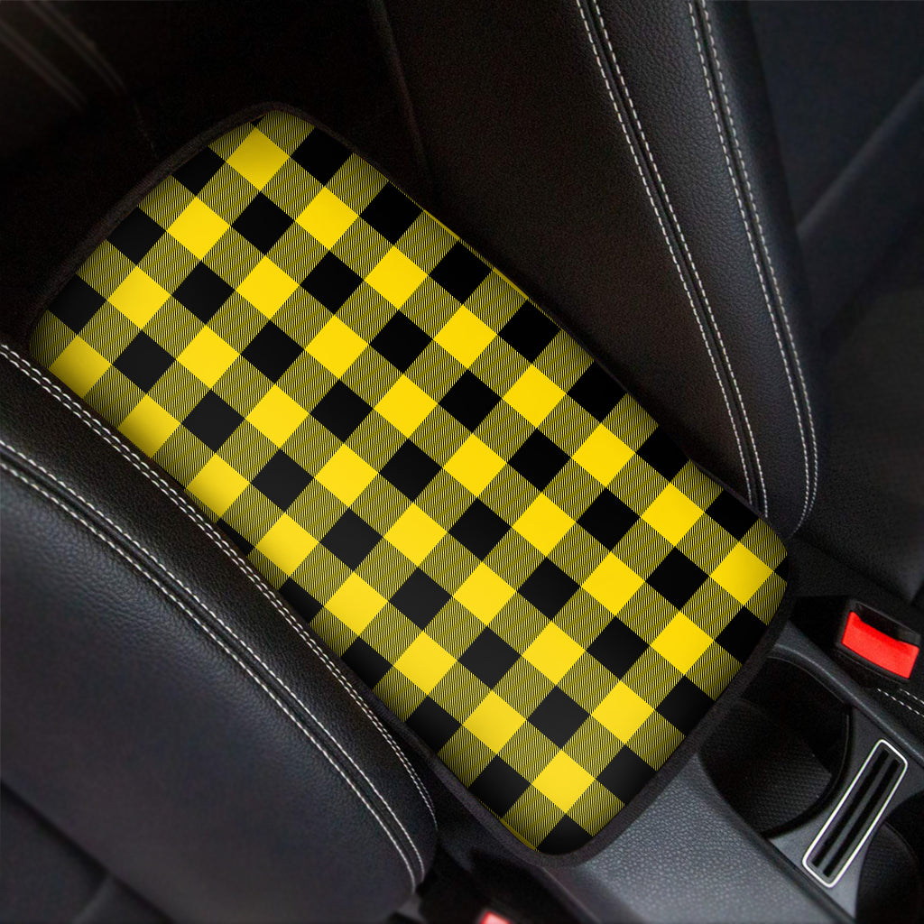 Yellow And Black Buffalo Check Print Car Center Console Cover
