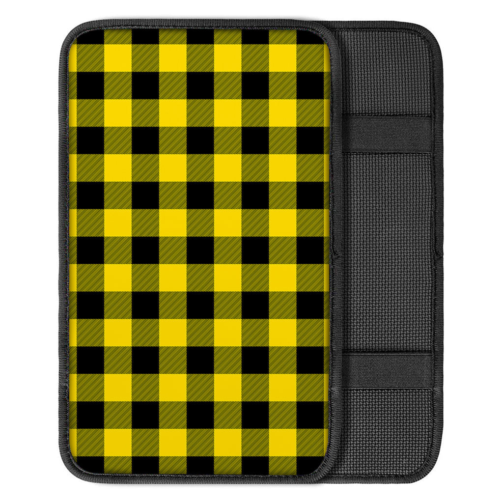 Yellow And Black Buffalo Check Print Car Center Console Cover