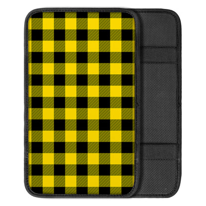 Yellow And Black Buffalo Check Print Car Center Console Cover